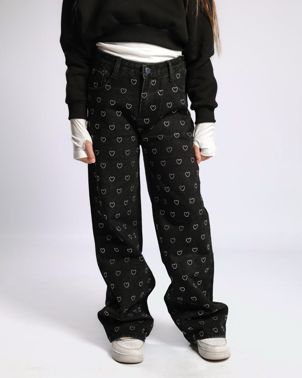 Jeans cuori strass