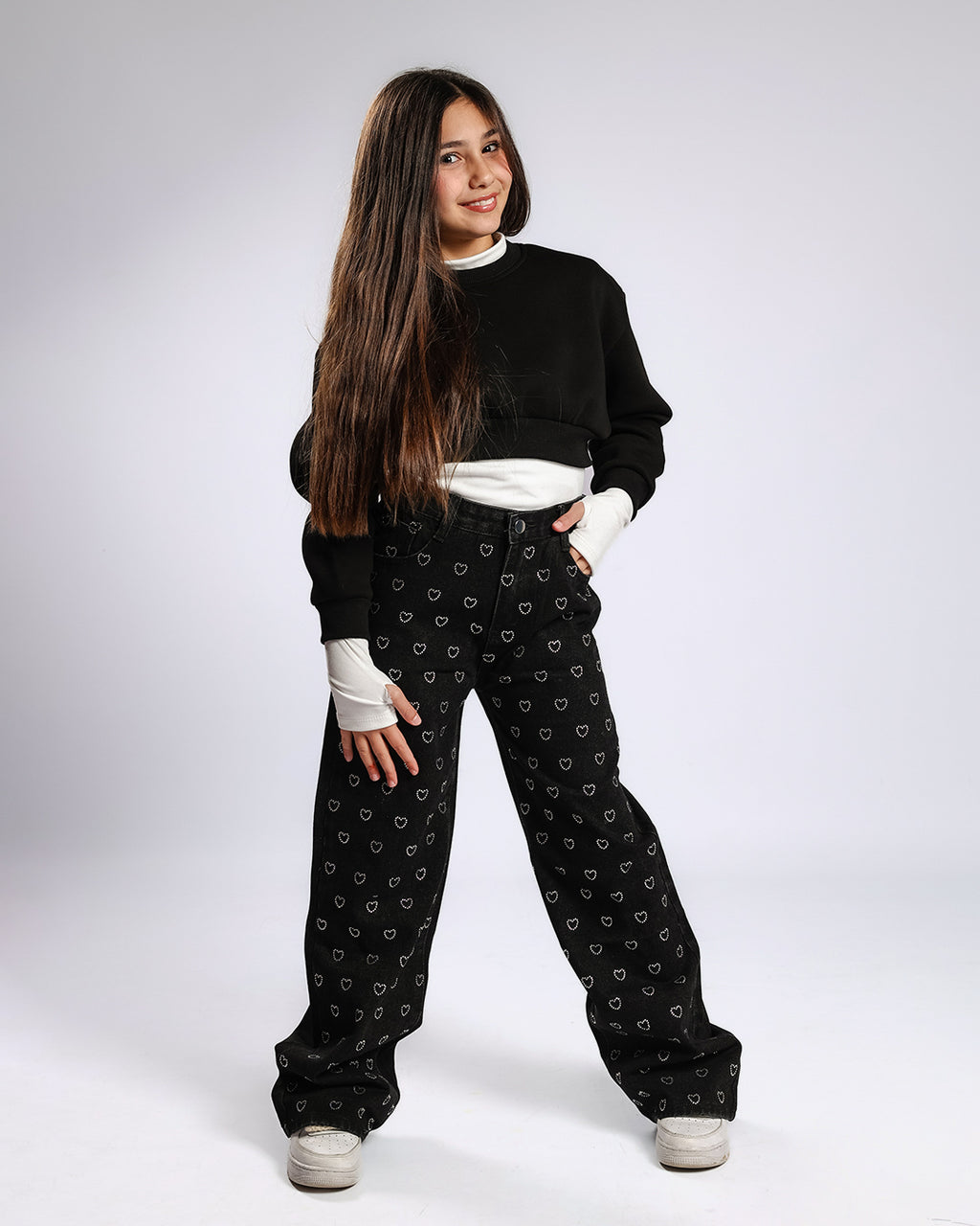 Jeans cuori strass