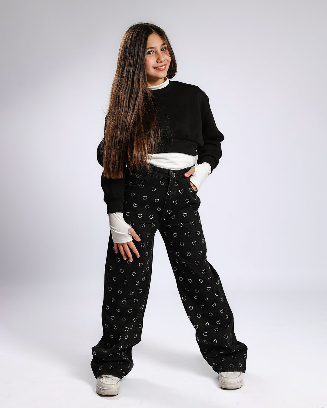 Jeans cuori strass